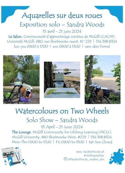 Poster for the "Watercolours on Two Wheels" solo show