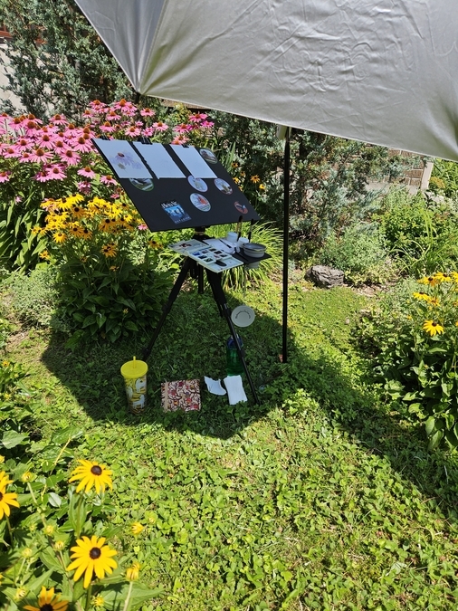 Plein-air painting purple coneflowers, in my gardens