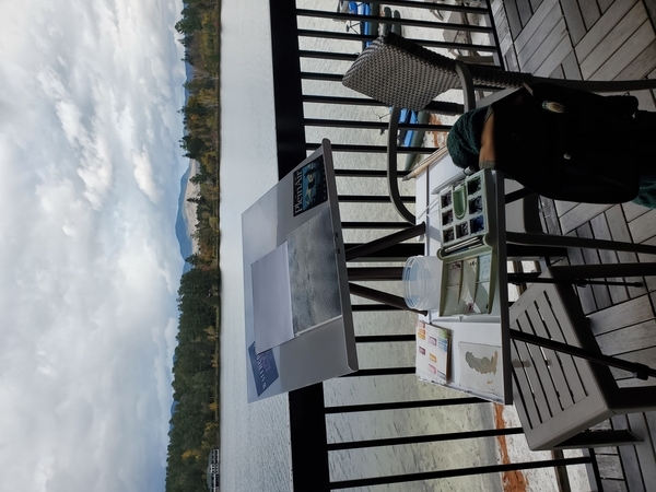 Travel easel on balcony, Lake Placid